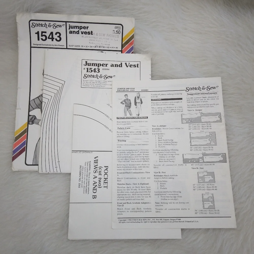 STRETCH & SEW 1543 Jumper and Vest, Bust size 30-32-34-36-38-40-42-44-46
